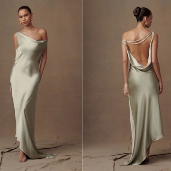 Meshki Dresses & Skirts - Meshki Yvette Slip Maxi Dress with Asymmetrical Hem in Sage